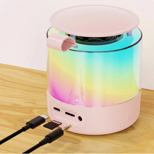 Портативная колонка K19 Bluetooth с LED-подсветкой и 2 микрофонами, караоке Розовая