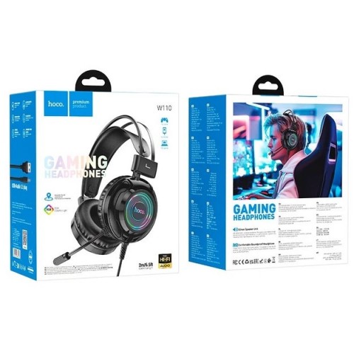 Игровые геймерские наушники для ПК с микрофоном и подсветкой HOCO W110 Черный