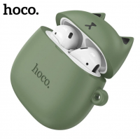 Беспроводные наушники вкладыши в кейсе HOCO EW45 + силиконовый кейс Кот Зелёный