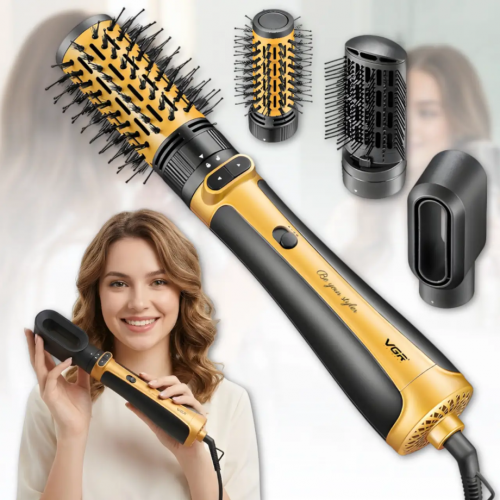 Фен-щетка 4в1 для укладки волос с ионизацией и вращающимися насадками VGR V-495