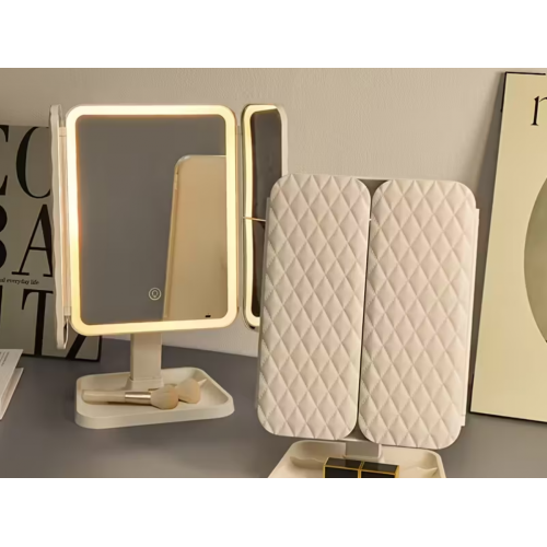 Зеркало для макияжа аккумуляторное вращающееся регулируемое с LED подсветкой тройное XW-810