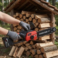 Аккумуляторная цепная пила 12" + 2 АКБ 48 V, в кейсе, M-9020, Красная / Ручная электропила для сада