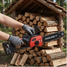 Аккумуляторная цепная пила 12" + 2 АКБ 48 V, в кейсе, M-9020, Красная / Ручная электропила для сада