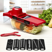 Овощерезка с резервуаром и насадками Mandoline Slicer 6в1 измельчитель для овощей и фруктов