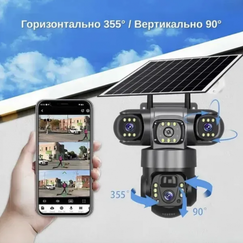 Уличная аккумуляторная 4G камера видеонаблюдения с солнечной панелью 6Мп, 3 объектива S30-4G