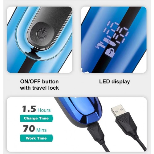 Электробритва аккумуляторная VGR V-313 BLUE, роторная, влагозащита IPX7