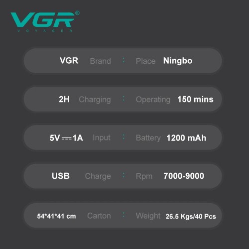Электробритва шейвер VGR V-640S , двойное лезвие, 9000 RPM, LED​​​​​​​ дисплей
