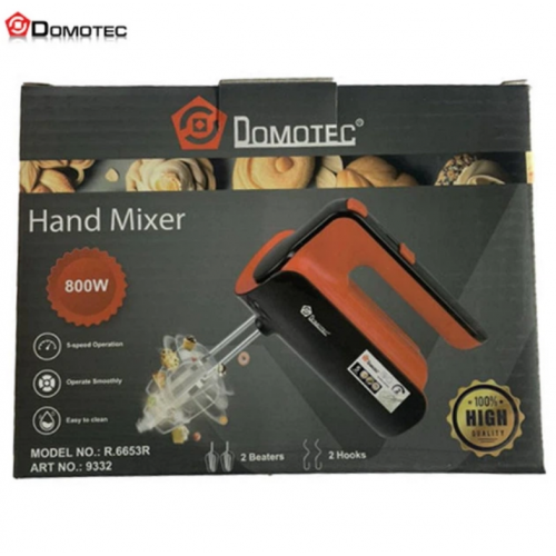 Ручной миксер Domotec R.6653R кухонный миксер с насадками 5 скоростей 800 Вт Красный