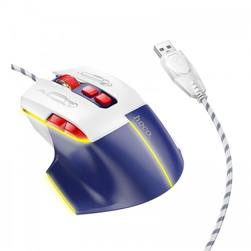 Игровая проволочная мышка HOCO GM31 Overlord luminous gaming 1200-3600DPI USB 1.4M для ПК/ноутбука с подсветкой Бело-Синяя