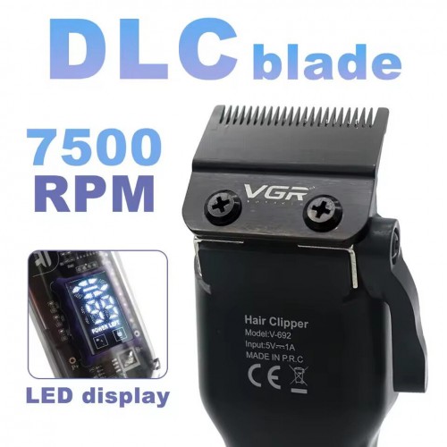 Аккумуляторная машинка для стрижки VGR V-692 4 насадки, LED дисплей, 7500RPM Зелёная