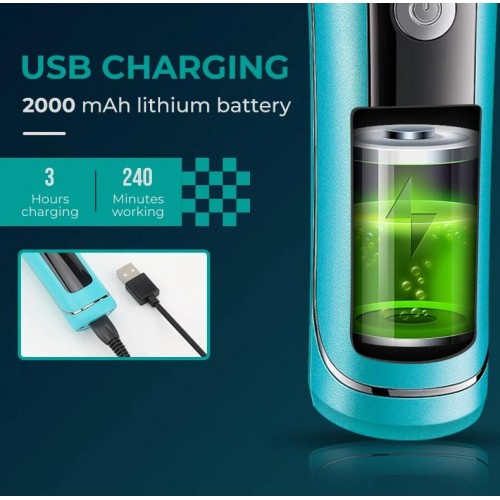 Триммер аккумуляторный VGR V-299, 4 насадки, 9000RPM, 2000 mAh, 5 уровней скорости, LED дисплей Синий