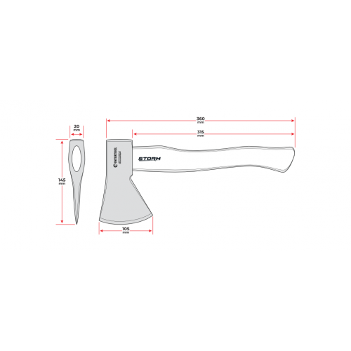 Топор 600 г, карбонизированная ручка, 48-57 HRC STORM INTERTOOL HT-0266