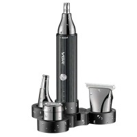 Триммер аккумуляторный для носа ушей и окантовки 4 в 1 VGR V-630, 4 насадки Черный