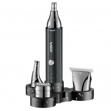 Триммер аккумуляторный для носа ушей и окантовки 4 в 1 VGR V-630, 4 насадки Черный