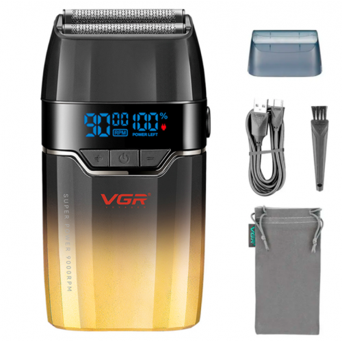 Электробритва VGR V-308 шейвер, двойное лезвие, 9000 RPM, LED дисплей Золотой