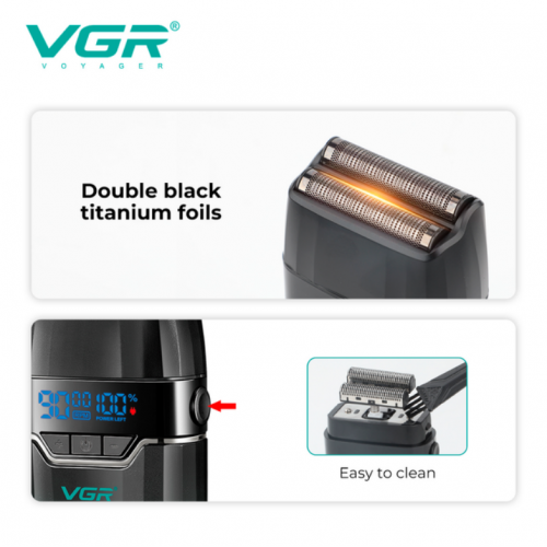 Электробритва VGR V-308 шейвер, двойное лезвие, 9000 RPM, LED дисплей Золотой