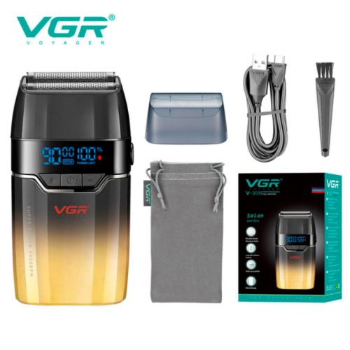 Электробритва VGR V-308 шейвер, двойное лезвие, 9000 RPM, LED дисплей Золотой