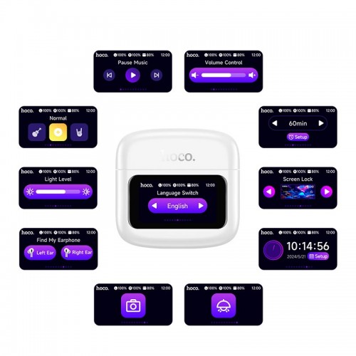 Беспроводные сенсорные Bluetooth TWS наушники HOCO EQ14 / BT5.4, 40mAh, 500mAh, Белый