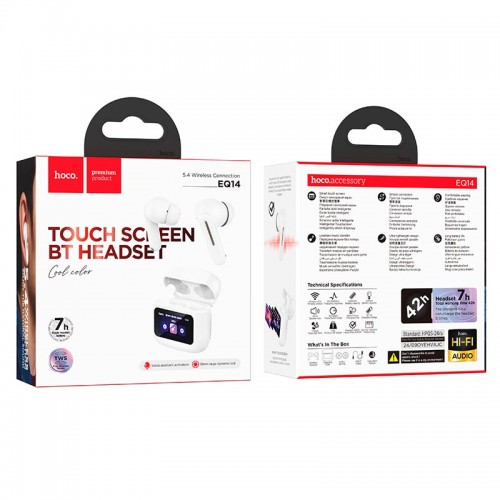 Беспроводные сенсорные Bluetooth TWS наушники HOCO EQ14 / BT5.4, 40mAh, 500mAh, Белый