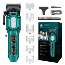 Аккумуляторная машинка для стрижки VGR V-600, 6 насадок, регулятор высоты, 7000 RPM, LED дисплей Зелёная