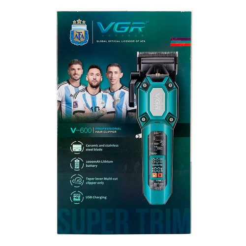 Аккумуляторная машинка для стрижки VGR V-600, 6 насадок, регулятор высоты, 7000 RPM, LED дисплей Зелёная