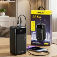 Внешний аккумулятор Power bank AWEI PA106 50000 мАч 22.5 Вт быстрая зарядка Черный