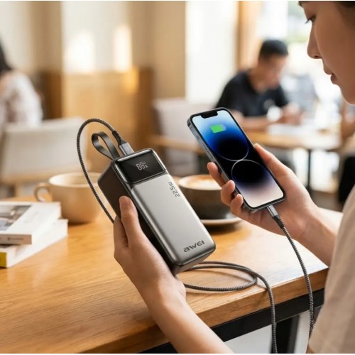 Внешний аккумулятор Power bank AWEI PA105 40000 мАч 22.5 Вт быстрая зарядка Черный