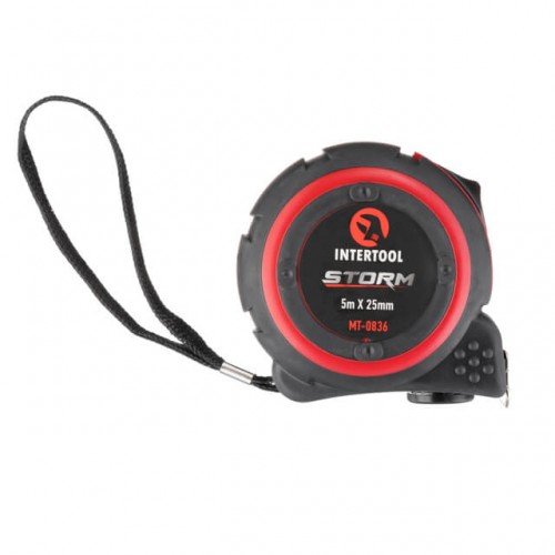 Рулетка со стальным полотном, покрытым нейлоном, 5 м, 25 мм, STORM INTERTOOL MT-0836