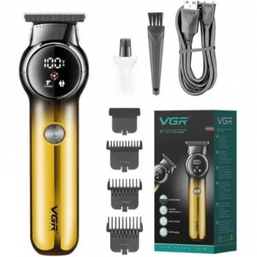 Тример акумуляторний для стрижки волосся та бороди VGR V-989, зарядка від USB Жовтий