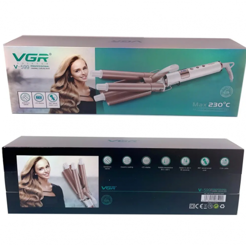 Плойка потрійна VGR V-599 на 3 хвилі, 100-230°C, керамічне покриття, LED display, 90W