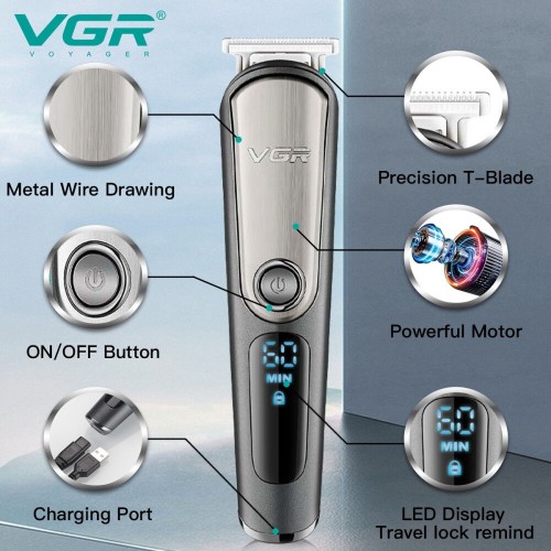 Набір для стрижки VGR 6 в 1 V-105, 5 насадок, LED-дисплей, вологозахист