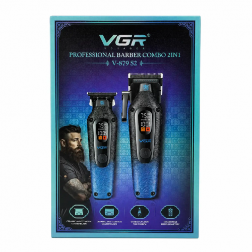 Набір для стрижки волосся 2в1 VGR V-879 S2 машинка для стрижки і тример Синій