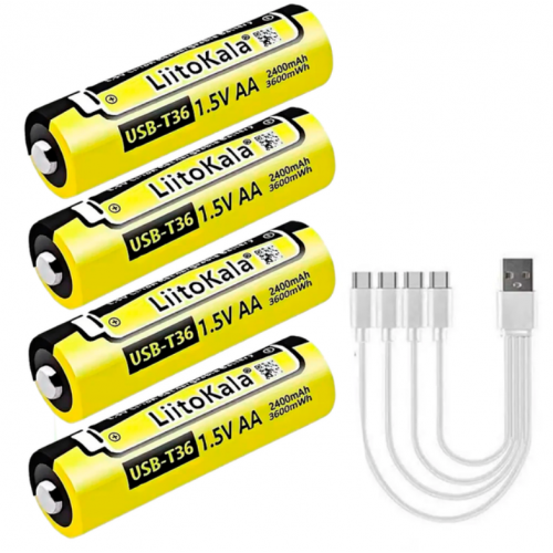 Набір акумуляторів LiitoKala USB-T36 (4xAA 2400mAhh, 1.5V), 4 в 1 Type-C з кабелем зарядки