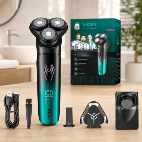 Акумуляторна електробритва з LED дисплеєм, USB, VGR 391 / Роторна бритва для гоління