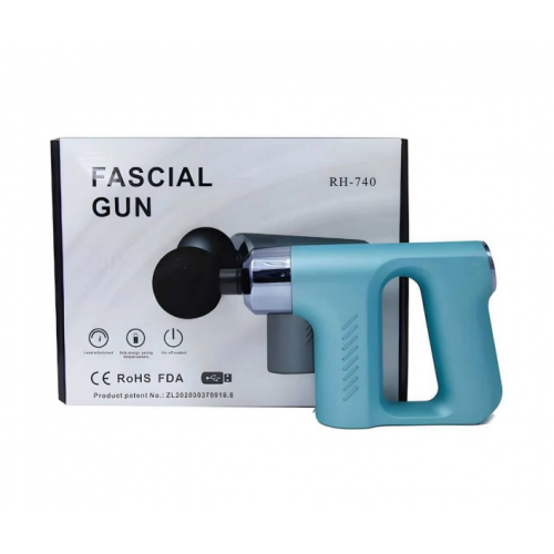 Акумуляторний масажер для тіла м'язовий портативний ручний 4 насадки Fascial Gun KH-740 Блакитний