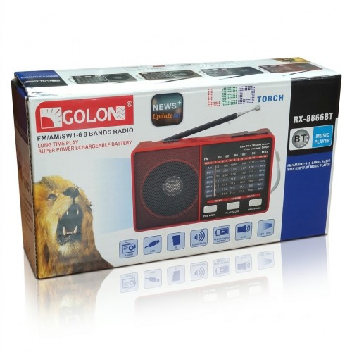 Радіоприймач із ліхтариком FM USB MicroSD Golon RX-8866BT з Bluetooth на акумуляторі Сірий