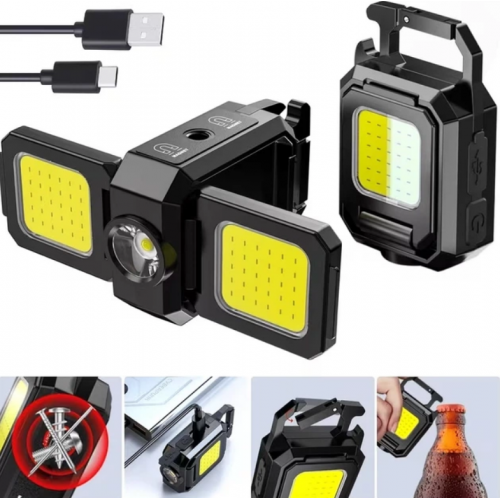 Акумуляторний LED ліхтар-брелок WJ 808 COB 1000LM USB Type-C з магнітом відкривачкою 5 режимів подвійний