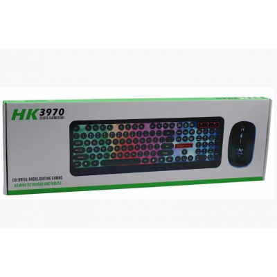 Комплект проводная клавиатура игровая LED и мышь HK3970 Чёрная
