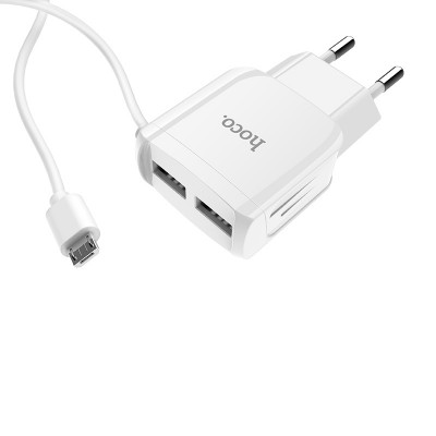 Зарядное устройство HOCO C59A Mega joy со встроенным кабелем micro USB Белый