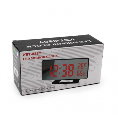 Зеркальные LED часы с будильником и термометром VST-888Y Чёрные зеленная подсветка