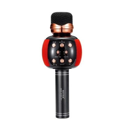 Беспроводной микрофон караоке блютуз WSTER WS-2911 Bluetooth динамик USB Чёрный с красным