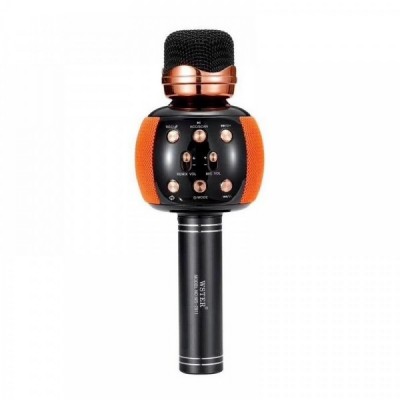 Беспроводной микрофон караоке блютуз WSTER WS-2911 Bluetooth динамик USB Чёрный с оранжевым