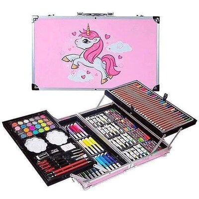 Набор для рисования в алюминиевом чемоданчике 145 предметов Единорог Розовый