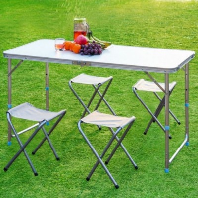 Стол для пикника раскладной со 4 стульями Folding Table 120х60х55/60/70 см 3 режима высоты Светлый