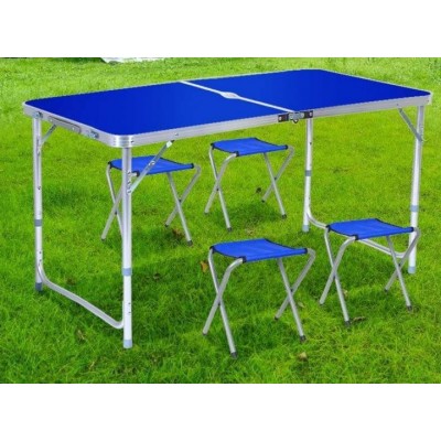 Стол для пикника раскладной со 4 стульями Folding Table 120х60х55/60/70 см 3 режима высоты Синий