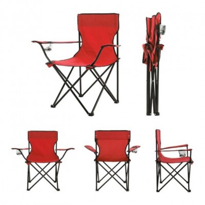 Стул раскладной со спинкой Camping quad chair HX 001 с подстаканником Красный