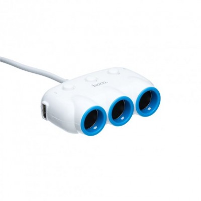 Автомобильное зарядное устройство Тройник разветвитель 3 выхода + 2USB 2.1A Hoco C1 USB Hub Белый