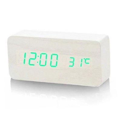 Деревянные Настольные часы VST-862 с термометром белые (зеленая подсветка)