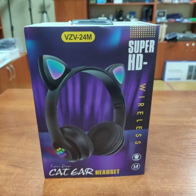 Беспроводные наушники с кошачьими ушками и RGB подсветкой Cat VZV-24M Чёрные