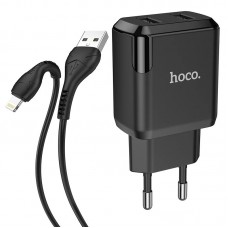 Зарядное устройство 220В 2 USB с кабелем USB - Lightning Hoco N7 Speedy Чёрный